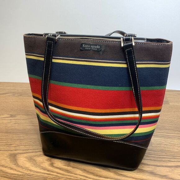 Kate Spade VTG Bag Multi Rainbow Y2k 90s Striped Shoulder Purse Footed Bottom - Picture 1 of 10